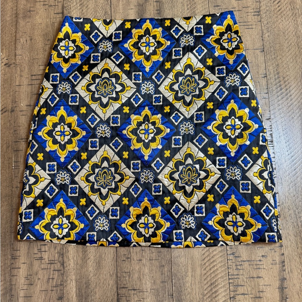 LOFT Blue and Yellow Patterned Pencil Skirt